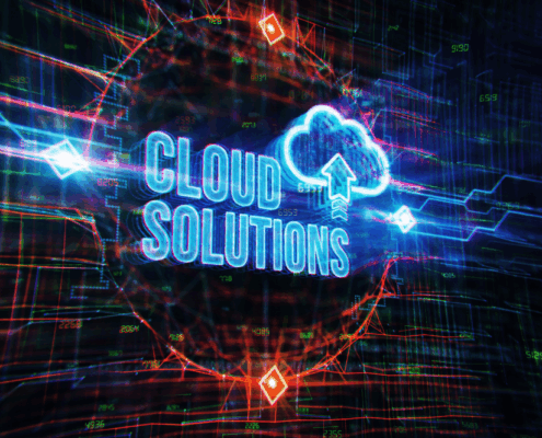 Dark background featuring a sign representing cloud solutions for SMEs.