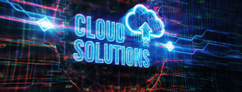 Dark background featuring a sign representing cloud solutions for SMEs.